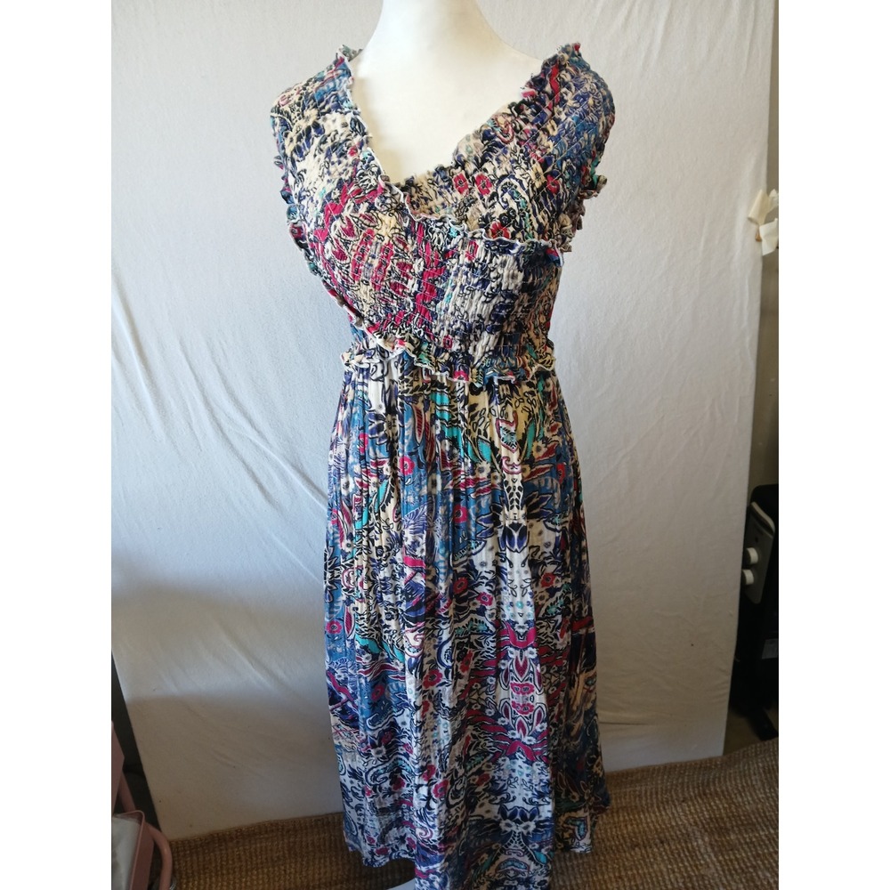 Anthropologie smocked guaze criss cross maxi dress floral flowy boho garden